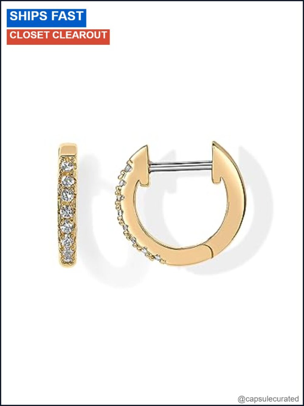 14K Gold Plated Huggie Hoop Earrings Cubic Zirconia Small